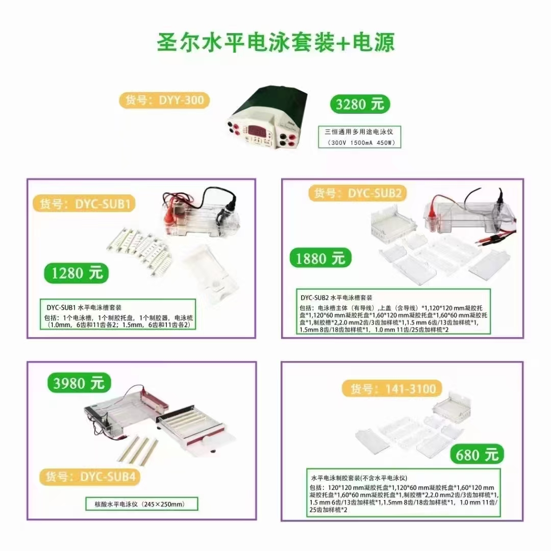 水平电泳槽套装含配件1个电泳槽，1个凝胶托盘，1个制胶器，4个电泳梳 Horizontal Electrophoresis Systems
